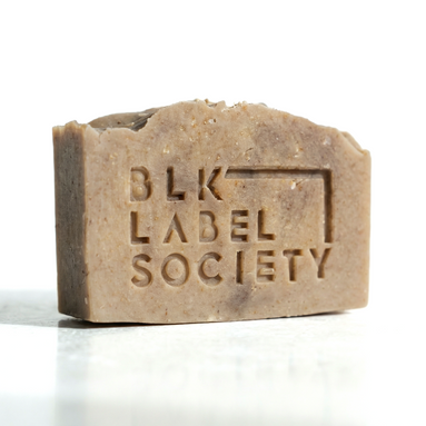 Bar of soap with 'BLK LABEL SOCIETY' branding on a white background